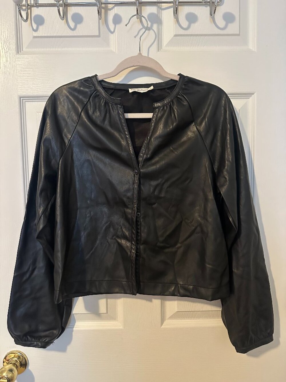 Avec Les Filles Faux Leather Button-Front Top